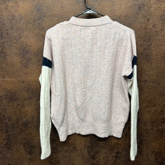 Madewell Oversized Small Pink Cream Navy Knit 5 Button Wool Alpaca Blend Sweater - Picture 5 of 7